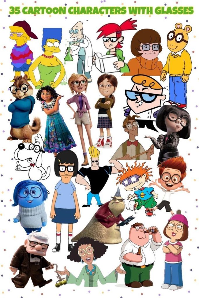 35 Cartoon Characters with glassess